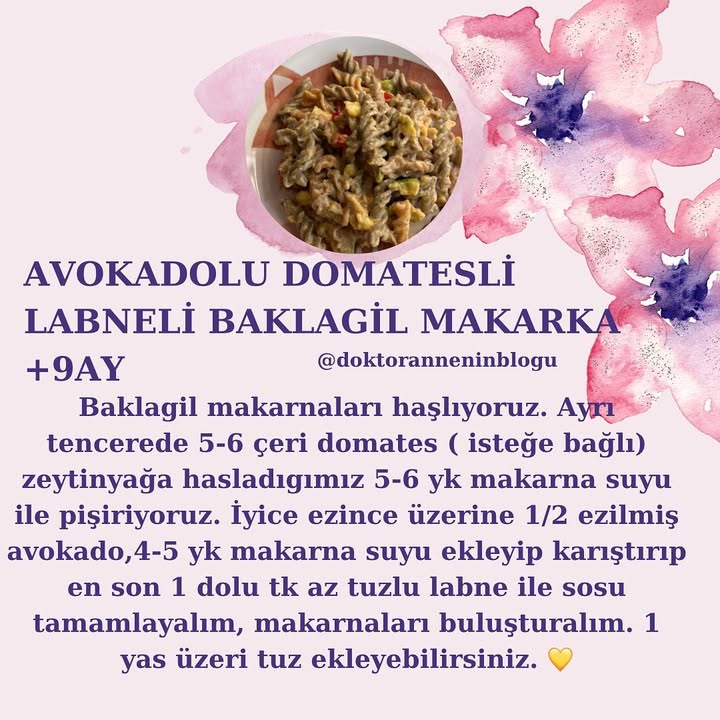 Avokadolu Domatesli Labneli Baklagil Makarna (+9 ay)