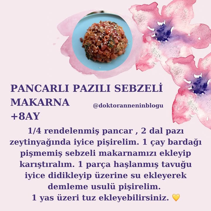 Pancarlı Pazılı Sebzeli Makarna (+8 ay)