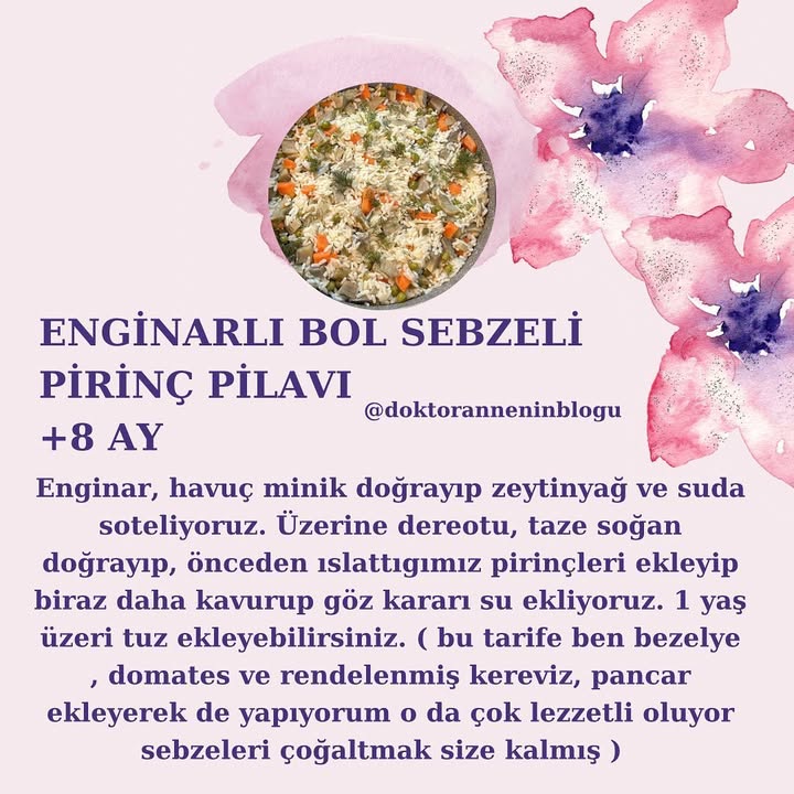 Enginarlı Bol Sebzeli Pirinç Pilavı (+8 ay)