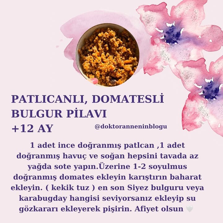 Patlıcanlı, Domatesli Bulgur Pilavı (+12 ay)